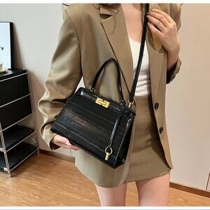 Designer Black Crocodile Shoulder Crossbody Bag